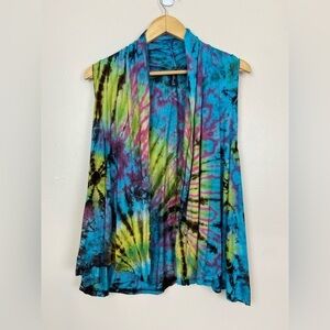 NWT SACRED THREADS OPEN FRONT ONE SIZE TIE DYE SLEEVELESS CARDIGAN VEST